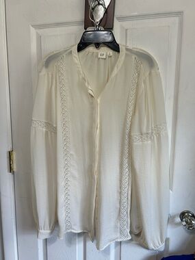 GAP Cream Lace-Panel Button Front Blouse